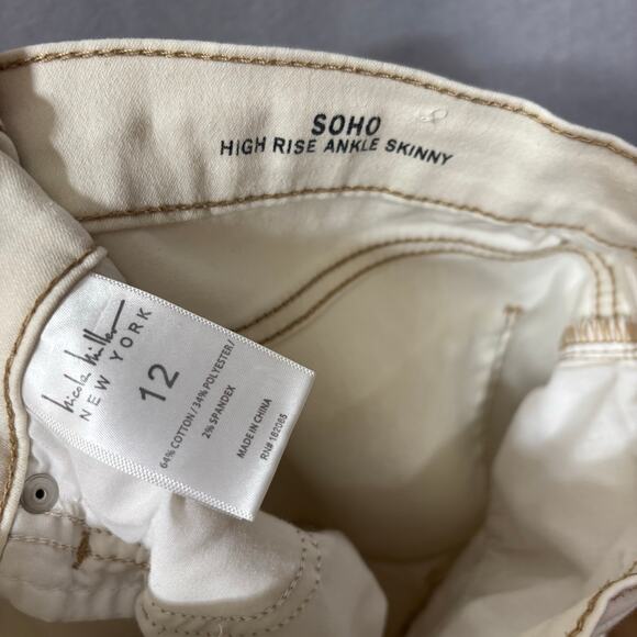 Nicole Miller SOHO High Rise Ankle Skinny Cargo Denim Stretch Sz 12 White Cream - Picture 4 of 10